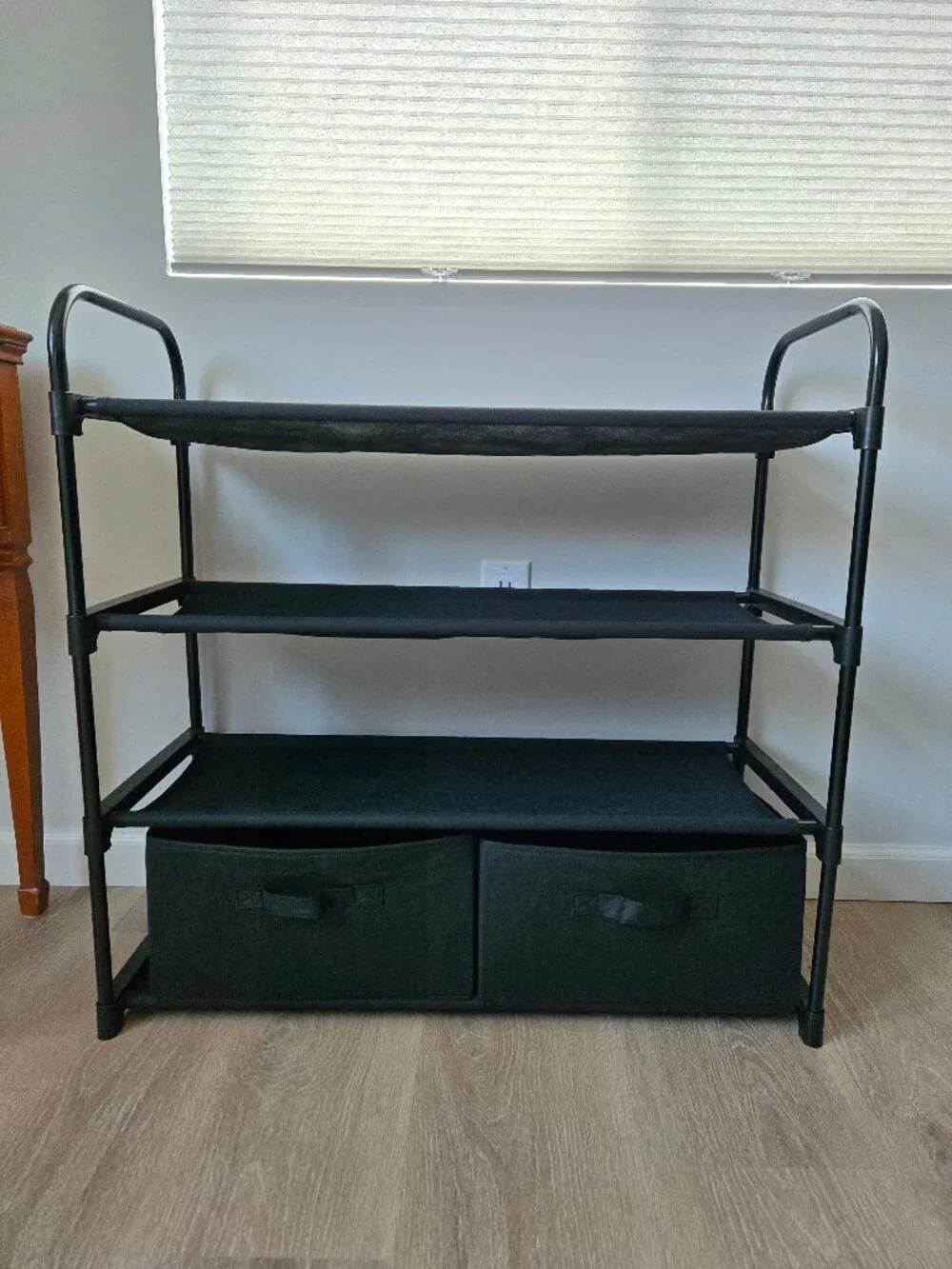 4-Shelf Closet Organizer with 2 Fabric Bins – Black